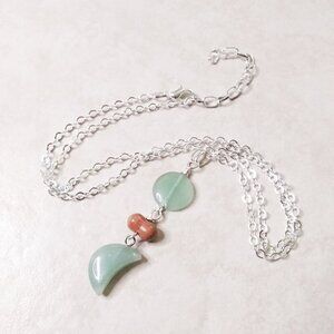 Dainty Aventurine Moon Necklace! Feminine Moon Goddess! Prosperity & Good Luck!
